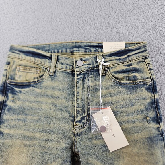 mnml Jeans Mens 31 Blue X146 Stretch Denim Distressed Slim Fit - Picture 2 of 16